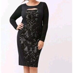 Lane Bryant Black Sequin Cutout Bodycon Dress Womens Size 18 LBD Classy Ball